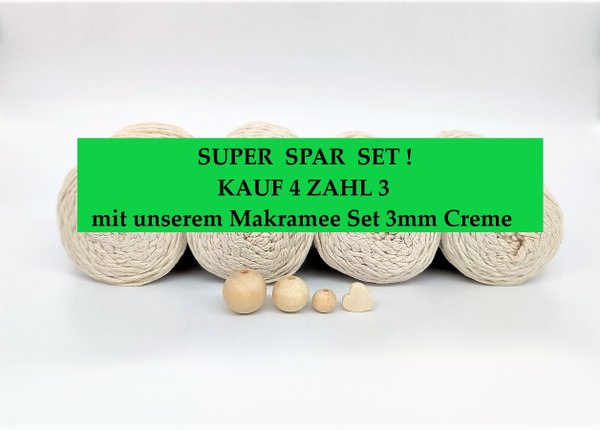 SUPER SALE Makramee 3mm Creme Natur Set Kauf 4 Zahl 3